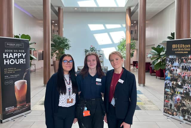 Pic (left to right) Niamh Gallagher, Ella-Louise Bodin and Sonia Kubala from Sunderland  Hilton Garden Inn who are finalists in the North East Hoteliers Association Excellence awards.