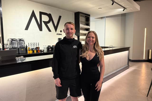 Couple and business partners Raf Voza and Anna Rhodes-Voza in their new fitness studio