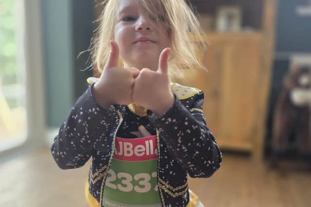 Heart transplant girl Beatrix Archbold who will run the Mini GNR dressed in her K-Pop Demon Hunter outfit.