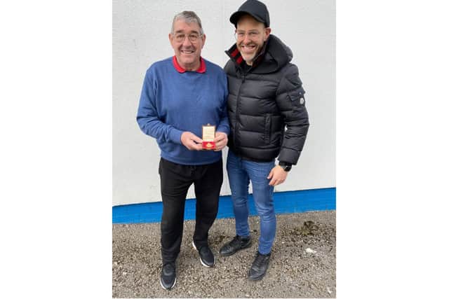 Leo Pearlman and Vic Halom with Vic's 1973 FA Cup winning medal.