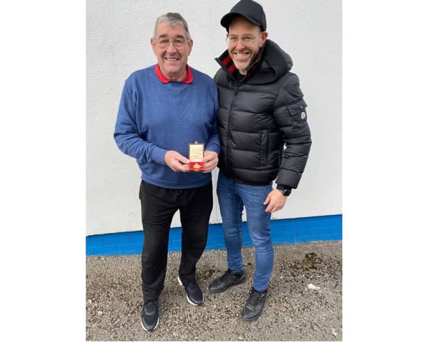 Leo Pearlman and Vic Halom with Vic's 1973 FA Cup winning medal.