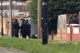 Armed police on Wright Terrace in Shiney Row.