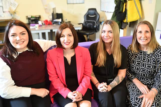 (Left to right) Alex Laing Head of Homeless Prevention, Oasis Community housing, MP Bridget Phillipson, Holly Thompson Project Lead Oasis Community housing, and Sarah Lister, Chief Operating Officer Oasis Community Housing.