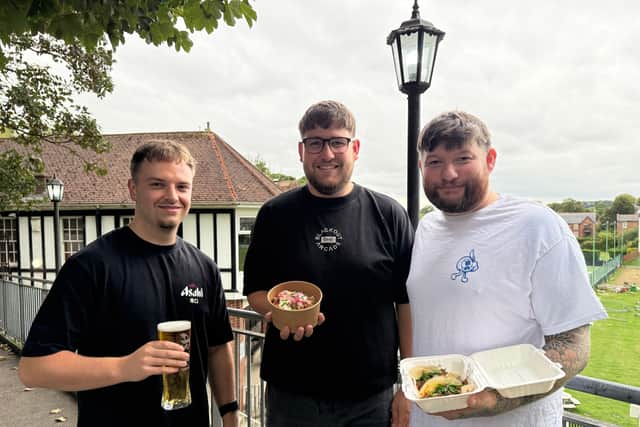 Bar manager Will Ibbitson with Ben Richardson and David Tanner from Atletico 70