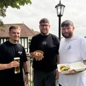 Bar manager Will Ibbitson with Ben Richardson and David Tanner from Atletico 70