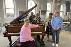 Sunderland Pianoforte Society chair Eileen Bown, front, with, from right, society members Hana Knotek, Jean Wilson, Liz White and David Murray, with James Large from Sunderland Museum & Winter Gardens