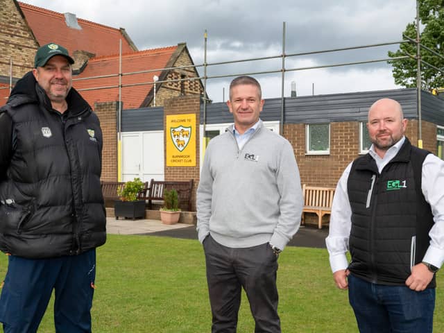 Burnmoor CC's Martin Thursfield (left), is joined by Nik Davies, EGL1 project director, National Grid, centre) and Peter Hinchliffe, EGL1 cables director, SP Energy Networks, (right) at the solar announce