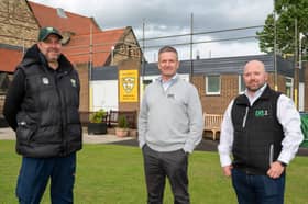 Burnmoor CC's Martin Thursfield (left), is joined by Nik Davies, EGL1 project director, National Grid, centre) and Peter Hinchliffe, EGL1 cables director, SP Energy Networks, (right) at the solar announce