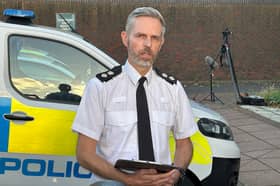 Chief superintendent Scott Cowie speaking outside of Southwick Police Station.
