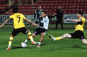 Billy Chadwick in action for Gateshead in their home defeat against Altrincham (photo Jack McGraghan)
