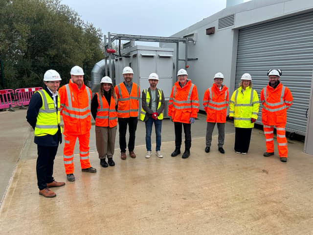 Representatives from The Mining Remediation Authority, Vital Energi, Karbon Homes and Durham Couty Council, at the new energy centre at the Dawdon mine water treatment site.