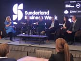Alex Hope (third from right) speaking at the launch of Sunderland Business Week.