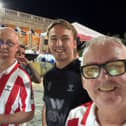 Colin Backhouse, right, and his friends in Malta who were planning an early rise to fly to the Torreense game - via Madrid and Porto.