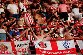 Sunderland supporters cheer during the Europa League round 1 day 2 football match between SCU Torreense and Sunderland AFC at the Dr. Magalhaes Pessoa Stadium in Leiria.