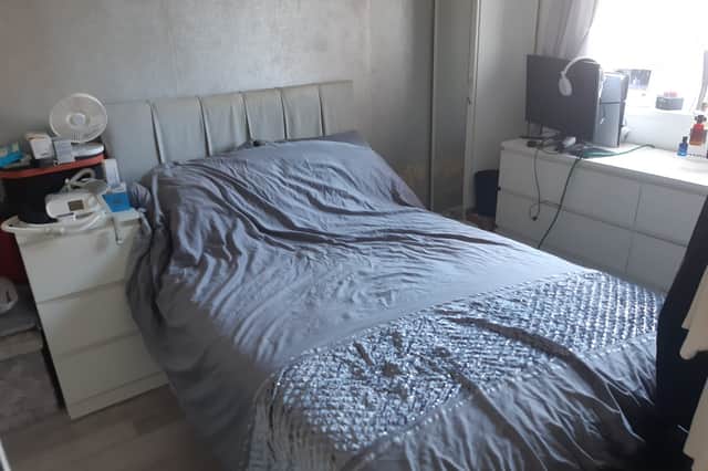 Peter's bedroom, the size of which he said made it difficult for paramedics to get him on a stretcher.
