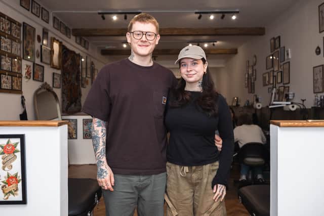Rhiannon and Thomas Goldsmith inside the new Til Death Tattoos on High Street West, Sunderland.