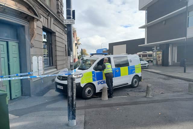 Police vehicles and a police cordon outside of the Wheatsheaf pub in Monkwearmouth.
