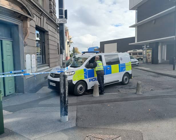 Police vehicles and a police cordon outside of the Wheatsheaf pub in Monkwearmouth.