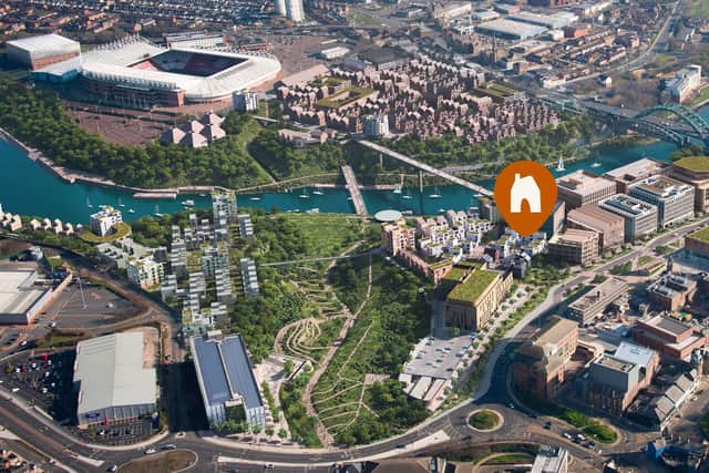 How Riverside Sunderland could look, with the logo pointing towards the 34 Maxim homes