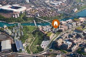 How Riverside Sunderland could look, with the logo pointing towards the 34 Maxim homes 
