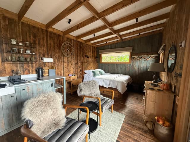 Inside the adults-only cabin which sleeps two