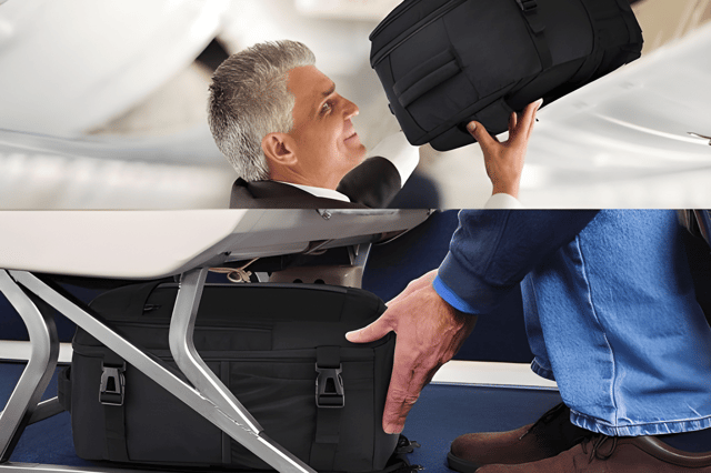 The black 20-litre cabin backpack features multiple storage compartments