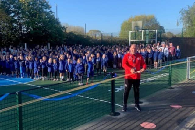 PE lead Martin Richards officially opening the new MUGA.