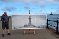 Sunderland artist Darren Timby with his clever piece of art