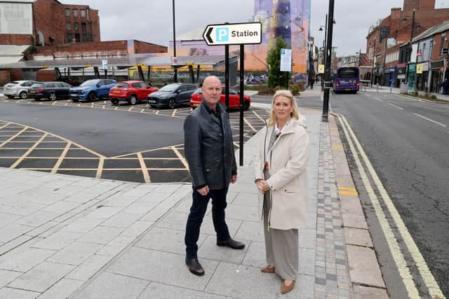 Cllr Bill Blackett and Sunderland Business Investment District Chief Officer, Sharon Appleby at the city centre's largest surface car park - Station car park