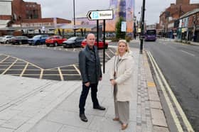Cllr Bill Blackett and Sunderland Business Investment District Chief Officer, Sharon Appleby at the city centre's largest surface car park - Station car park