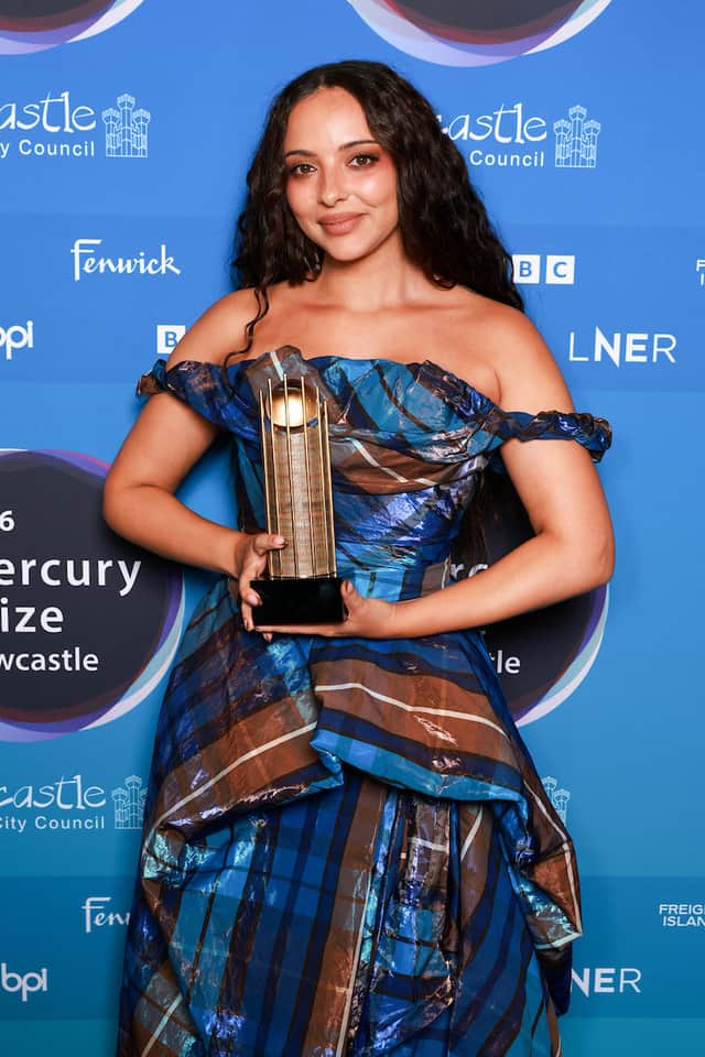 Jade Thirlwall poses with the shortlist award at The 2026 Mercury Prize at the Utilita Arena