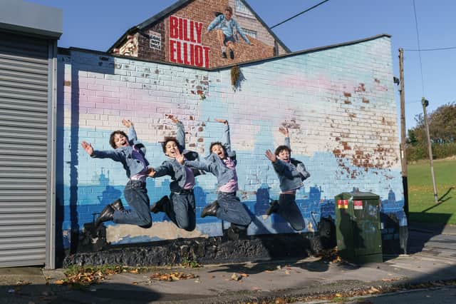 Cast members from the stage production of Billy Elliot pictured during filming at locations used in the film Picture: David Wood
