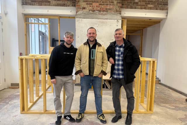 From left: Jamie Lister, outreach and engagement coordinator at Space, James Fildes, founder of Space, and Matt Moore from Sunderland Quakers