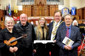 From left: Helen Armstrong, Leader of SSO; Dave Milner Musical Director SSO; Annabelle Greener, Mayor’s Consort; Councillor Robert Hutchinson, Mayor of the City of Sunderland, and Mayoral Honorary Patron of SSO, Mark Greenfield, SSO Relational Lead.   