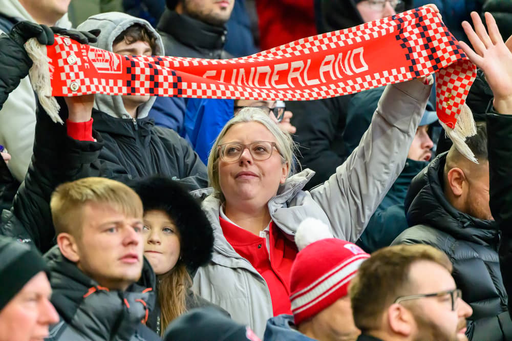 Sunderland fans in action at the Stadium of Light during the Premier League game against Leeds United. Photo by Chris Fryatt.