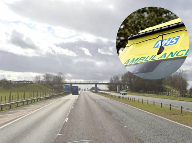 An HGV driver has been taken to hospital after a lorry overturned on the A1(M) near Durham