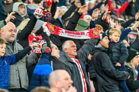 Sunderland fans in action against Brentford at the Stadium of Light in the Carabao Cup. Photo by Chris Fryatt. 