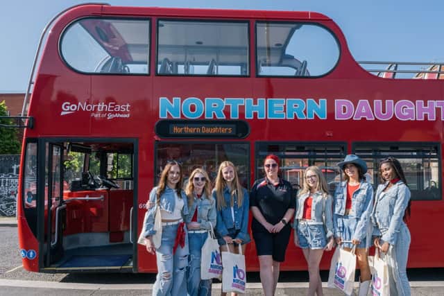 Northern Daughters with their bus driver, Lorraine Petch