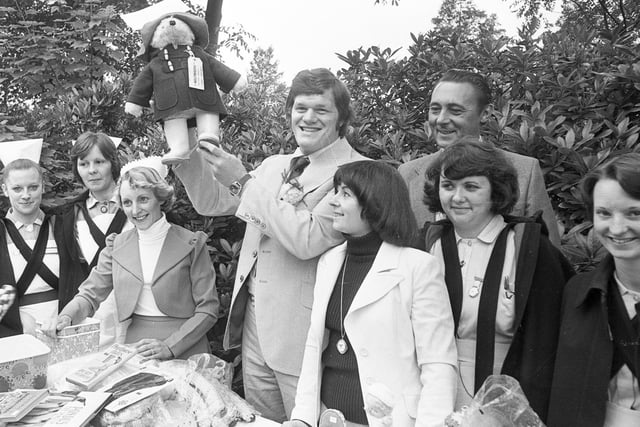 Guest of honour rugby union ace Fran Cotton   opens the summer garden party at Wigan Infirmary in 1976
