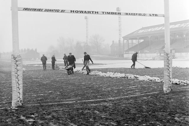 The pitch was eventually cleared of snow!