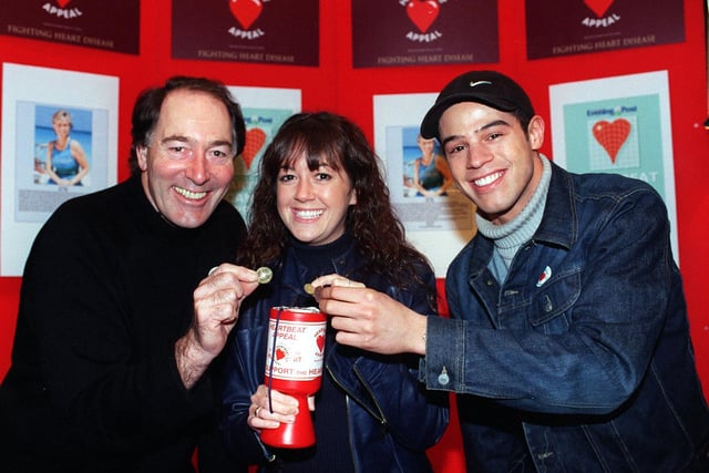 Emmerdale's Clive Hornsby (Jack Sugden), Sheree Murphy (Tricia Stoke) and Glen Lamont (Richie Carter) support the launch of the Heartbeat Scanner Appeal to fight heart disease at the Queens Hotel.