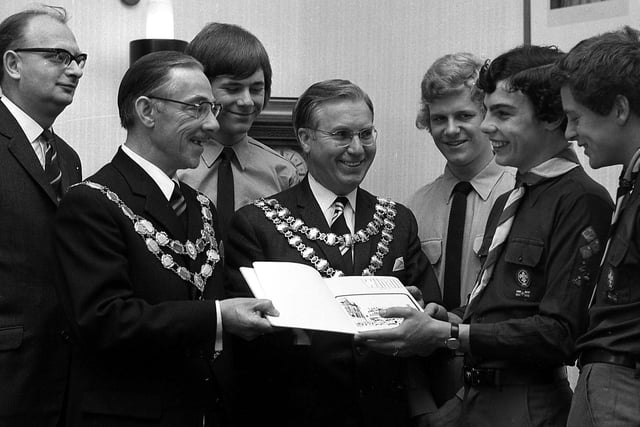 A civic send off in the Mayor's parlour for Wigan scouts planning a trip to Japan in 1971