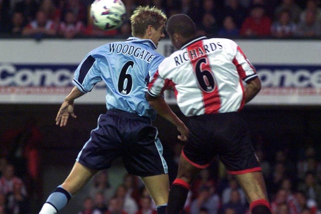 Jonny Woodgate goes head to head with Southampton's Dean Richards during the Premier leaguer clash at The Dell in August 1999.