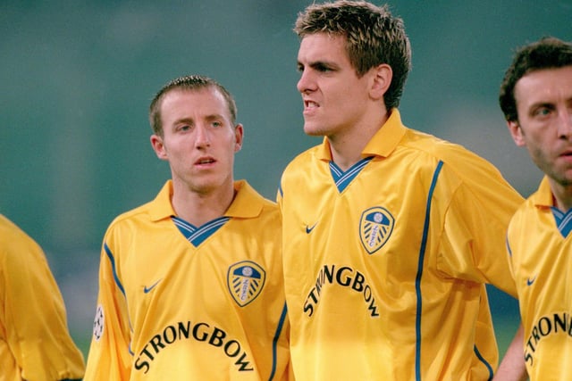 A determined Jonny Woodgate with Lee Bowyter and Jason Wilcox during the Champions League match against Lazio at the Stadio Olympico in December 2000.