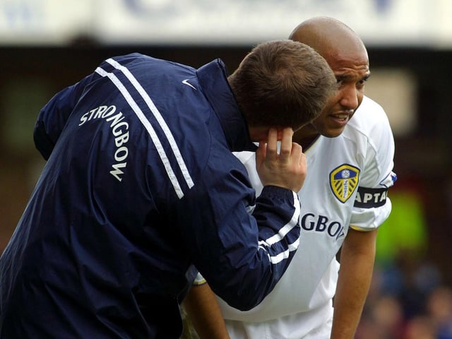 Midfielder Olivier Dacourt receives treatment during the match.