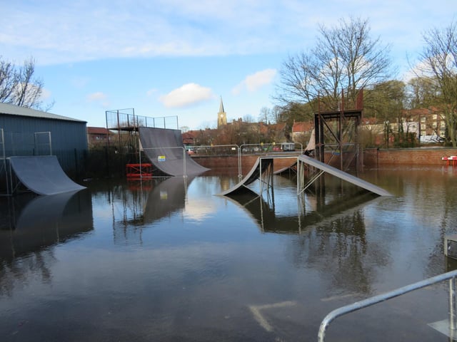 They have deployed pumps at the end of Wallsgate Lane in Norton and installed sandbags by boat to alleviate flooding from the river.