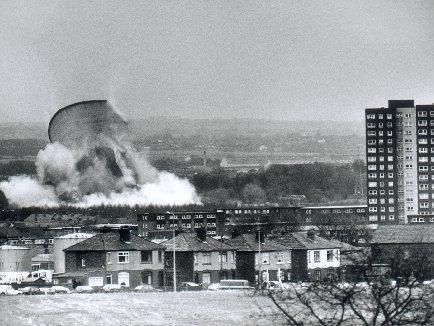 A view from Highfield of the second cooling tower being blown up at Westwood power station on January 15th 1989.