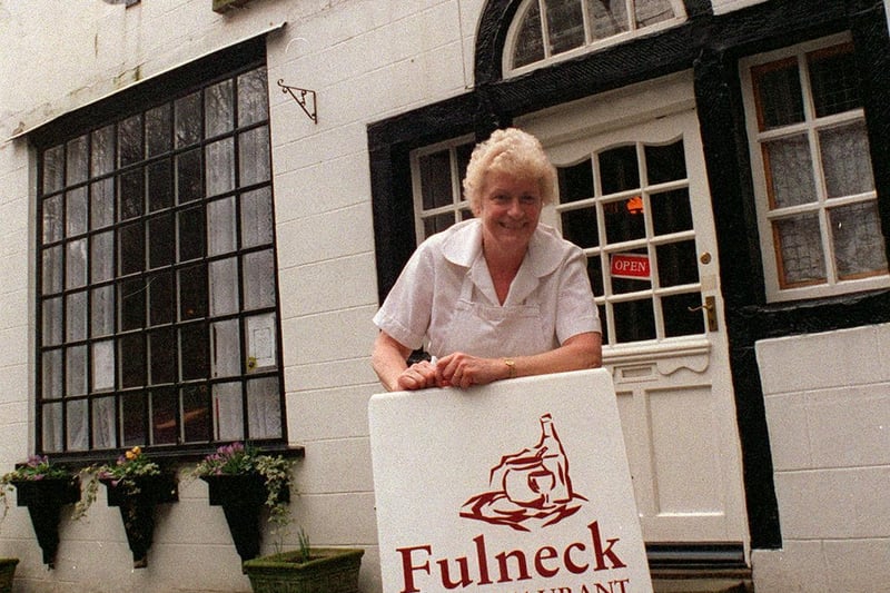 Brenda Pearson outside her restaurant in Fulneck in April 2000.