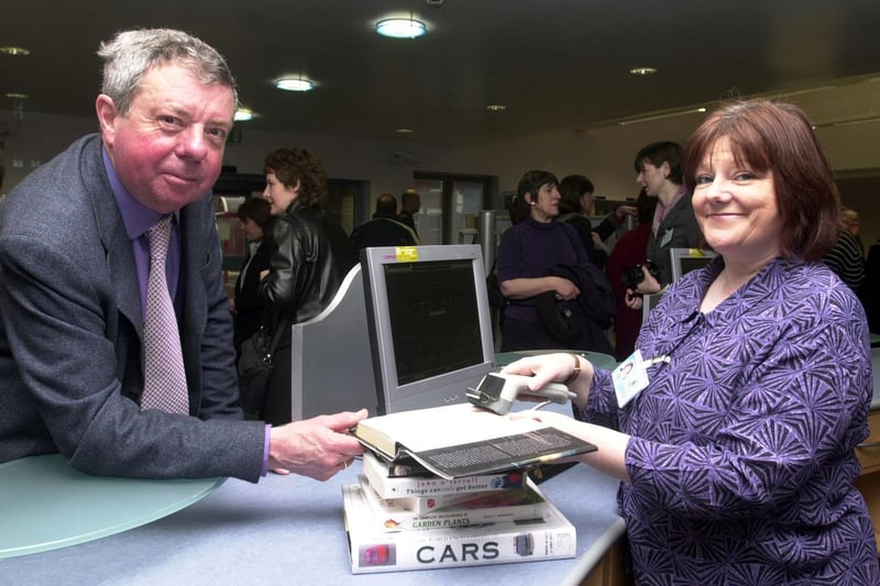June 2002 and the brand new Rothwell Library was opened by Leeds based crime writer, Robert Barnard. He is pictured with library manager Diane Moutrey.