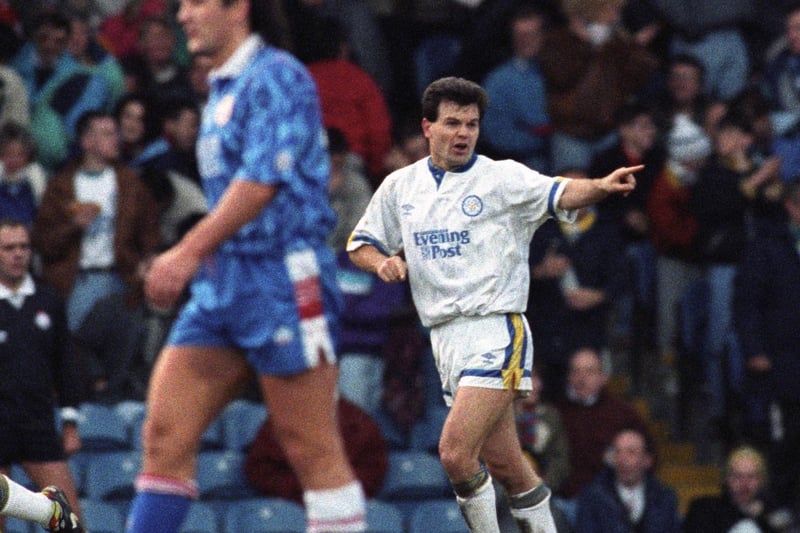 Steve Hodge points the way forward in the heart of Leeds United's midfield
